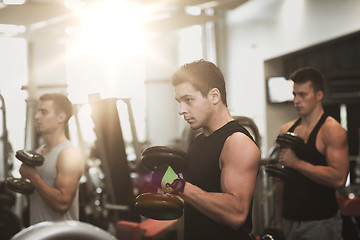 Image showing group of men with dumbbells in gym