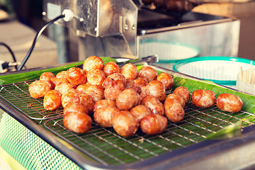 Image showing fried meatballs sale at street market