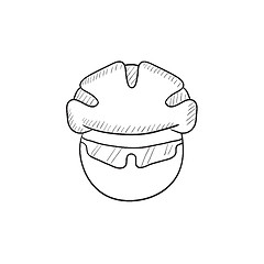 Image showing Man in bicycle helmet and glasses sketch icon.