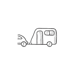 Image showing Car with caravan sketch icon.