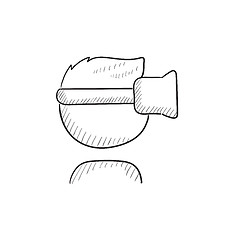 Image showing Man wearing virtual reality headset sketch icon.