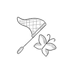 Image showing Butterfly and net sketch icon.