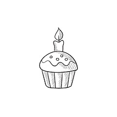 Image showing Easter cupcake with candle sketch icon.