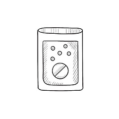 Image showing Tablet into glass of water sketch icon.
