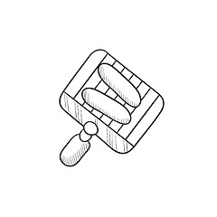 Image showing Grilled sausage on grate for barbecue sketch icon.