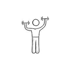 Image showing Man exercising with dumbbells sketch icon.