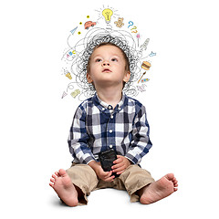 Image showing Little boy thinking