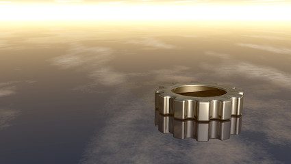 Image showing gear wheel on reflective surface - 3d rendering