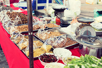 Image showing nuts and spices sale at asian street market