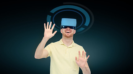 Image showing happy man in virtual reality headset or 3d glasses