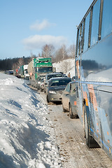 Image showing Traffic jam on highway after heavy snow storm
