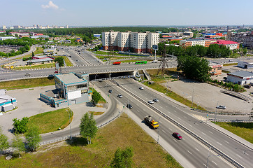 Image showing Aerial view on Respubliki street bridge. Tyumen