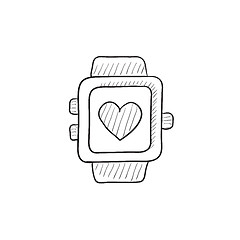 Image showing Smartwatch with heart sign sketch icon.