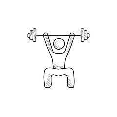 Image showing Man exercising with barbell sketch icon.