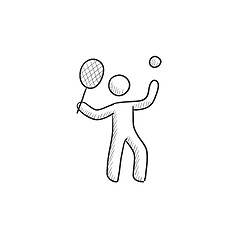 Image showing Man playing big tennis sketch icon.