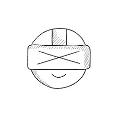 Image showing Man wearing virtual reality headset sketch icon.