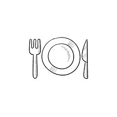 Image showing Plate with cutlery sketch icon.