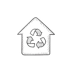 Image showing House with recycling symbol sketch icon.