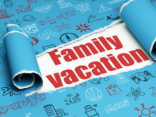 Image showing Travel concept: red text Family Vacation under the piece of  torn paper