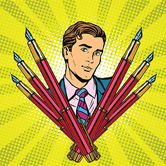 Image showing businessman and ink fountain pen icon