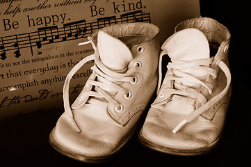 Image showing Sepia Vintage Baby Shoes