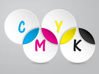 Image showing Background with 3d circles and CMYK text