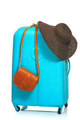 Image showing The modern large suitcase on white background