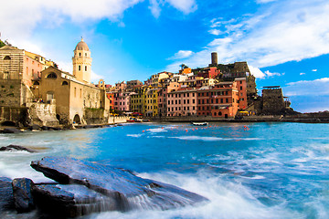 Image showing Colorful harbor at Vernazza, Cinque Terre, Italy.