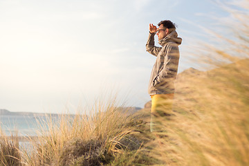 Image showing Free active man enjoying beauty of nature.