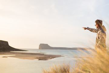 Image showing Free active man enjoying beauty of nature.