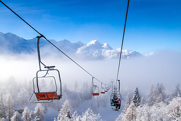 Image showing Ski lifts at Vogel ski center, Slovenia.