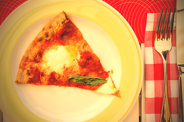 Image showing margarita pizza with basil on a plate