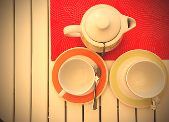 Image showing two teacups and teapot