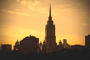 Image showing sunset cityscape with tower in Moscow, Russia