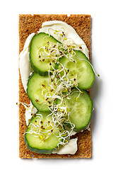 Image showing crispbread with cream cheese and cucumber