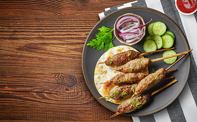 Image showing grilled minced meat skewers kebabs