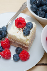 Image showing fresh raspberry and blueberry cake