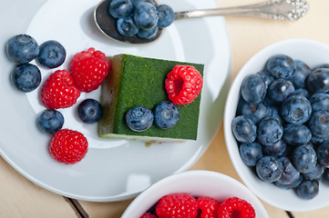 Image showing green tea matcha mousse cake with berries