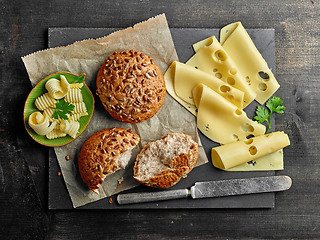 Image showing still life with bread and cheese