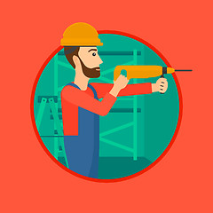 Image showing Worker with hammer drill.