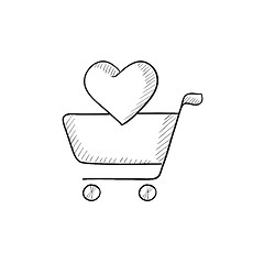 Image showing Shopping cart with heart sketch icon.