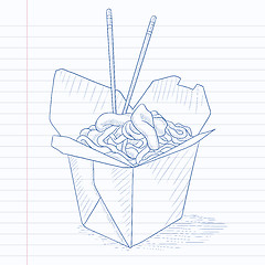 Image showing Opened take out box with chinese food.