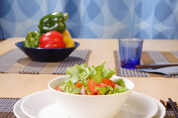 Image showing Table with salad bowls