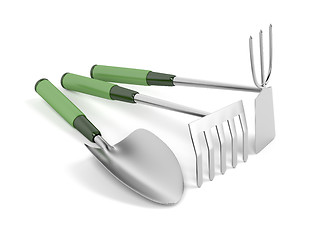 Image showing Rake, trowel and hoe