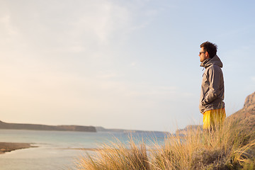 Image showing Free active man enjoying beauty of nature.