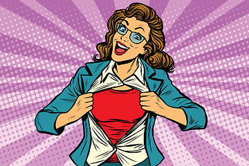 Image showing super hero woman ripping shirt