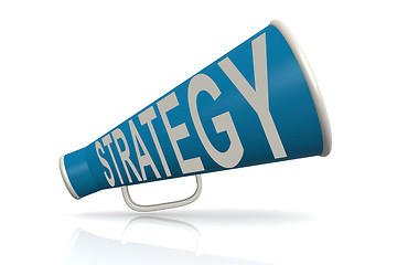 Image showing Blue megaphone with strategy word