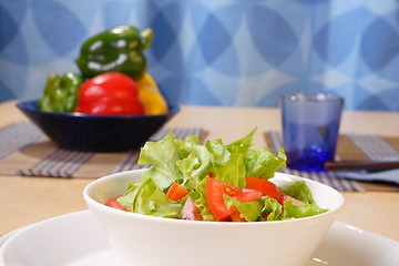 Image showing Table with salad bowls