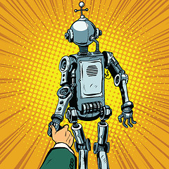 Image showing Follow me, the robot leads us forward