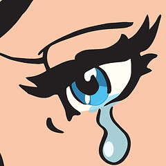 Image showing Close-up blue eyes, a woman crying